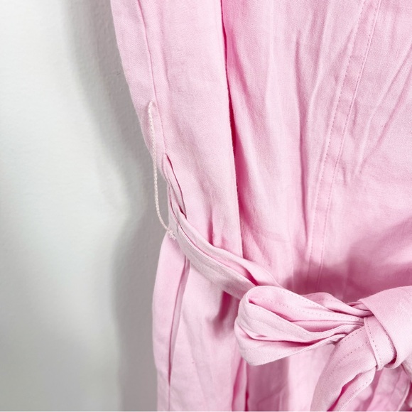 Vince Belted Square Neck Linen Blend Midi Dress Size Medium NWT Barbie Pink - Picture 5 of 9